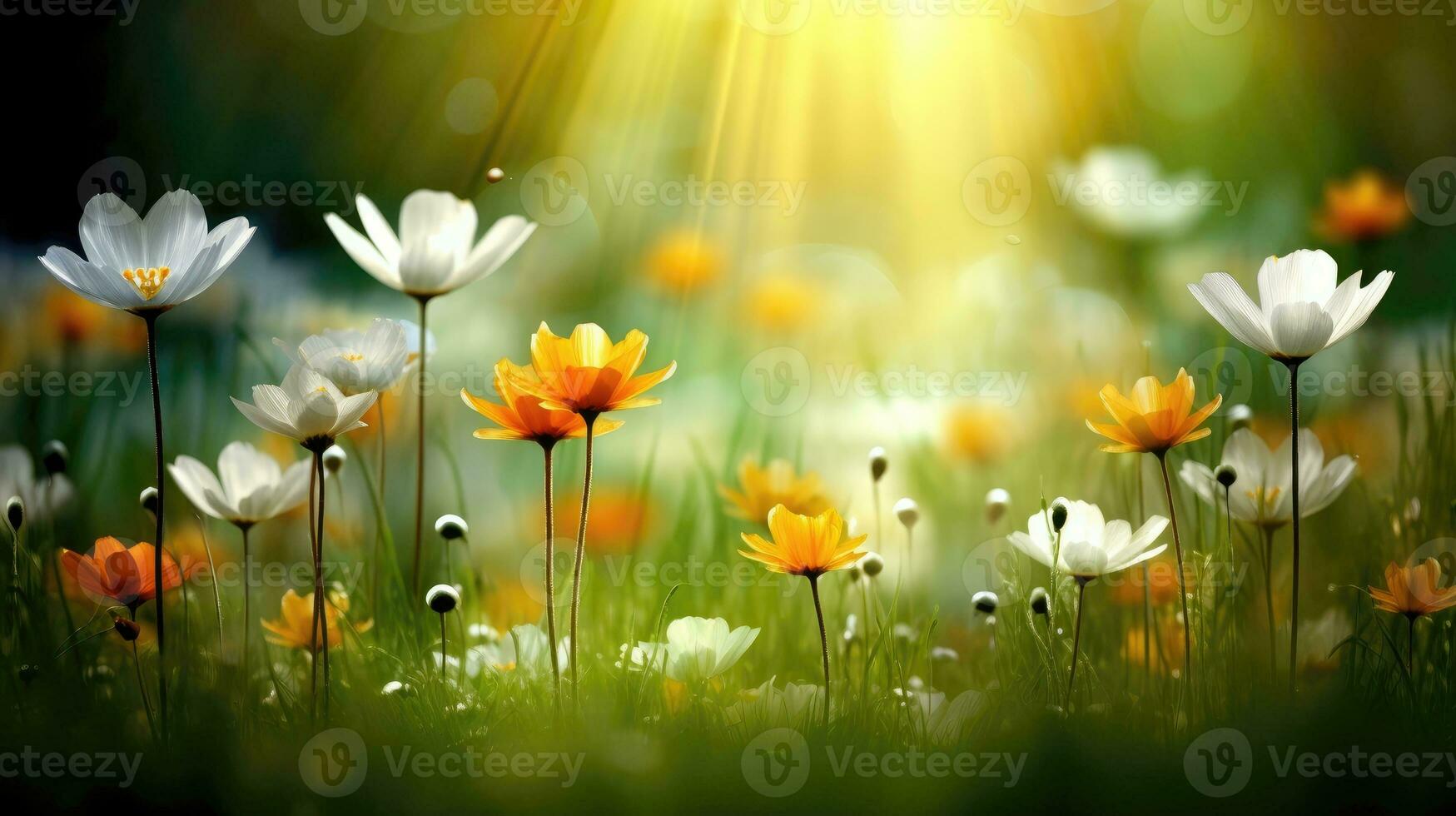 AI generated Flowers, background image, flower field, brightness, freshness, scenery, landscape, nature photo