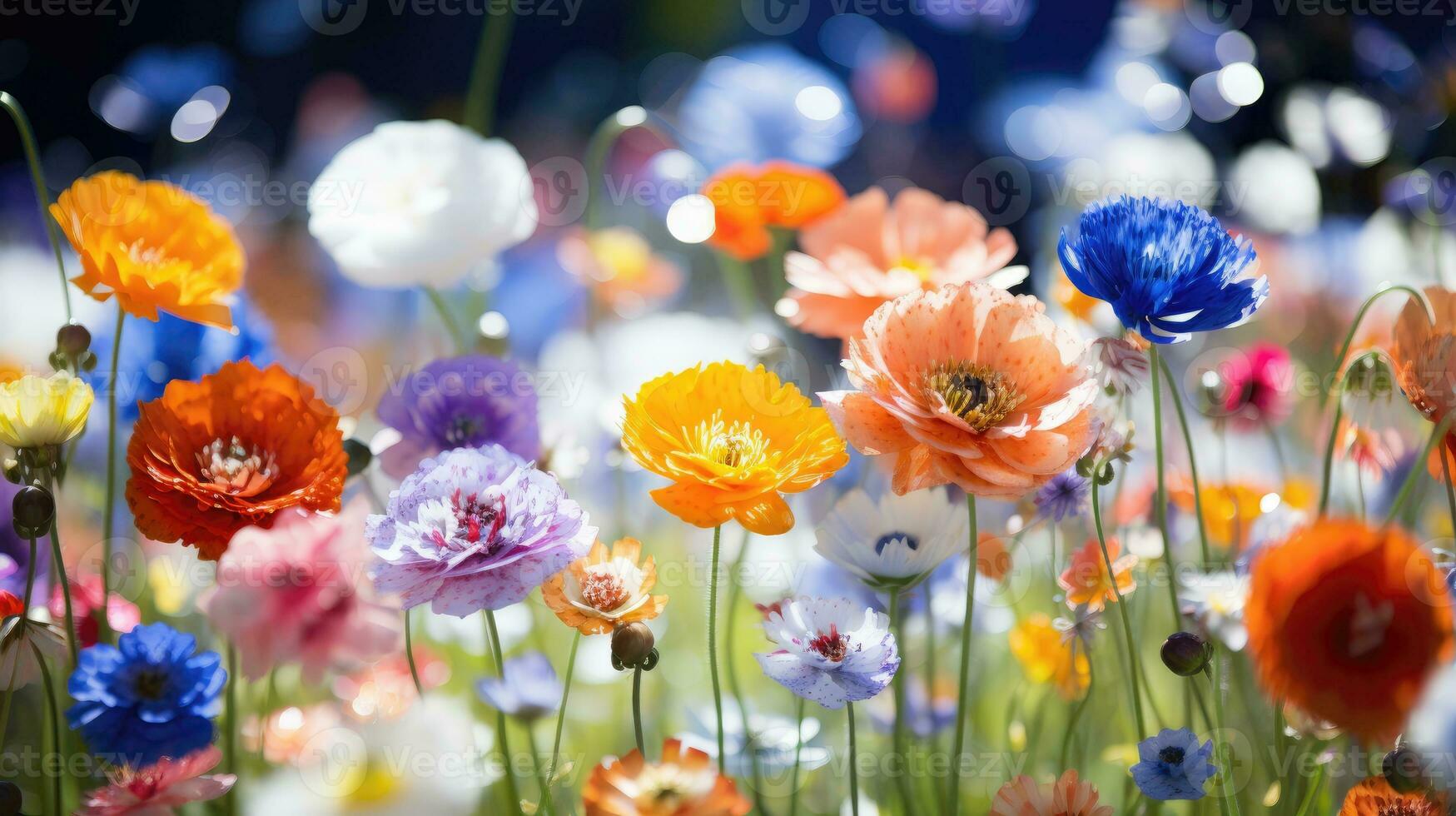 AI generated Flowers, background image, flower field, brightness, freshness, scenery, landscape, nature photo