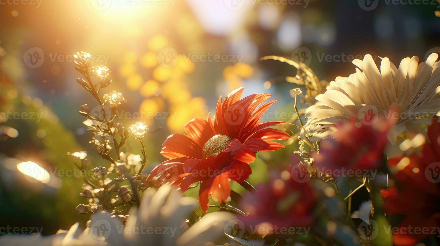 ai generado flores, antecedentes imagen, flor campo, brillo, frescura, escenario, paisaje, naturaleza foto