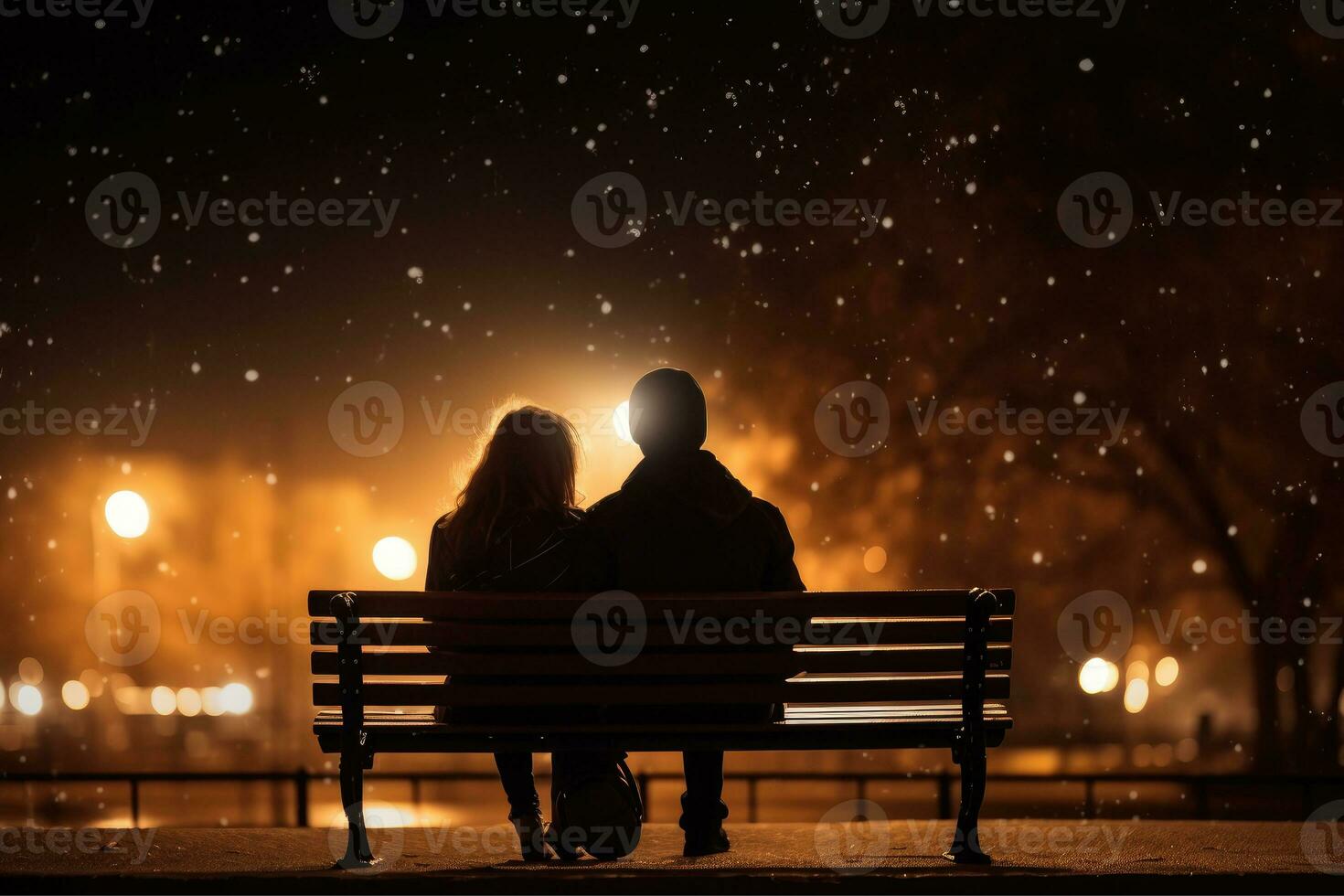 AI generated Couple in love sitting on a park bench, Romantic, holding hand, at night, AI Generative photo