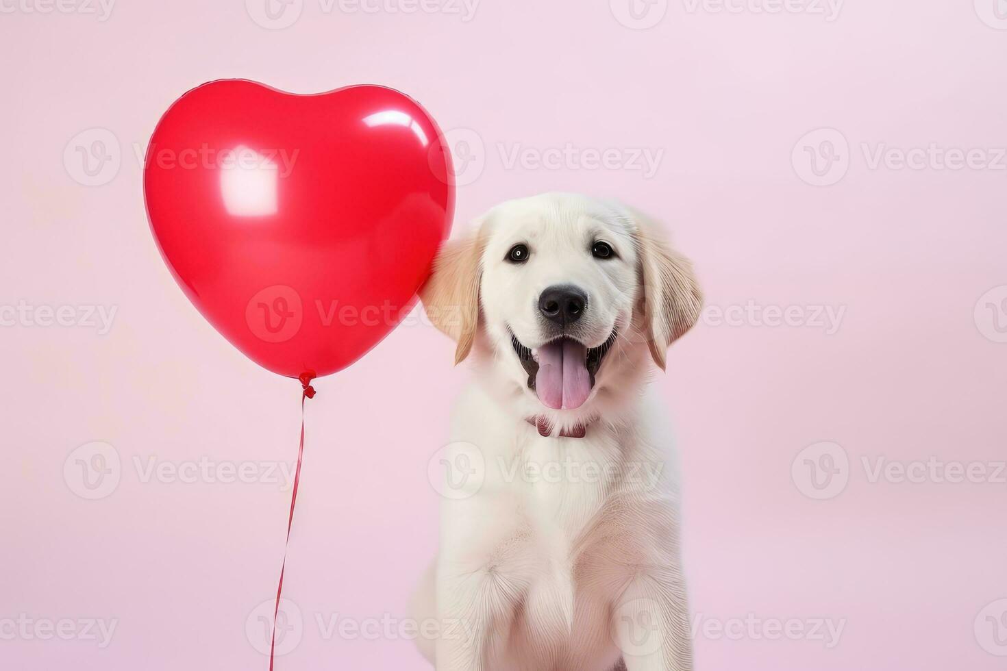 AI generated Adorable border dog with hear shape balloon. love and romance, valentine's concept, AI Generative photo