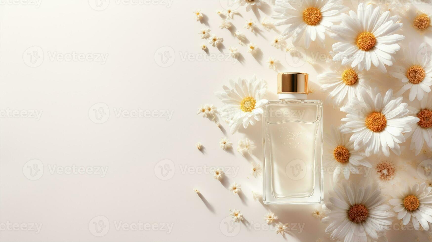 AI generated Mockup Perfume bottle with flower minimalism texture photography, Showcase Product, AI Generative photo