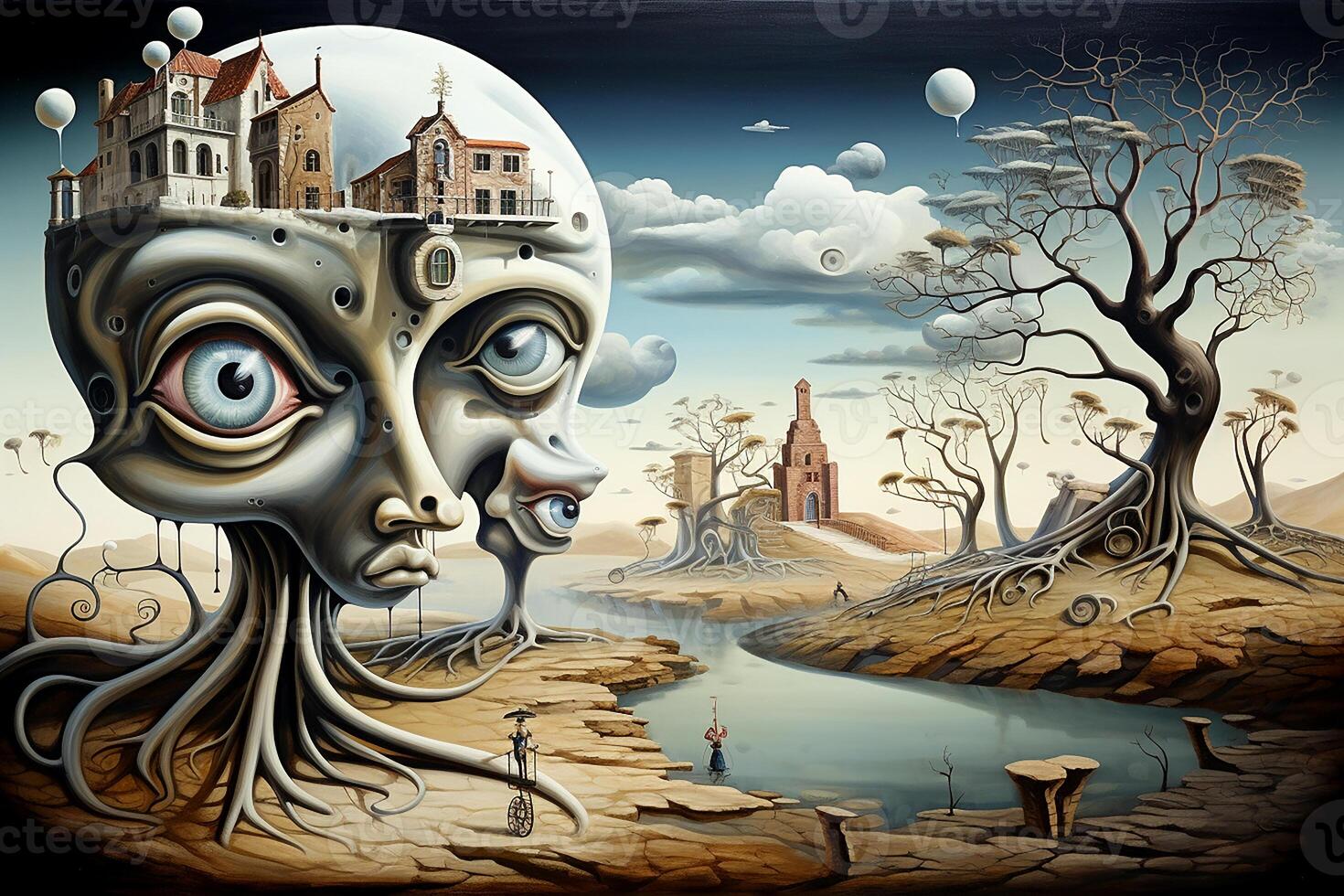 ai generado imaginativo paisaje mental, dónde pensamientos y emociones manifiesto como surrealista paisajes foto