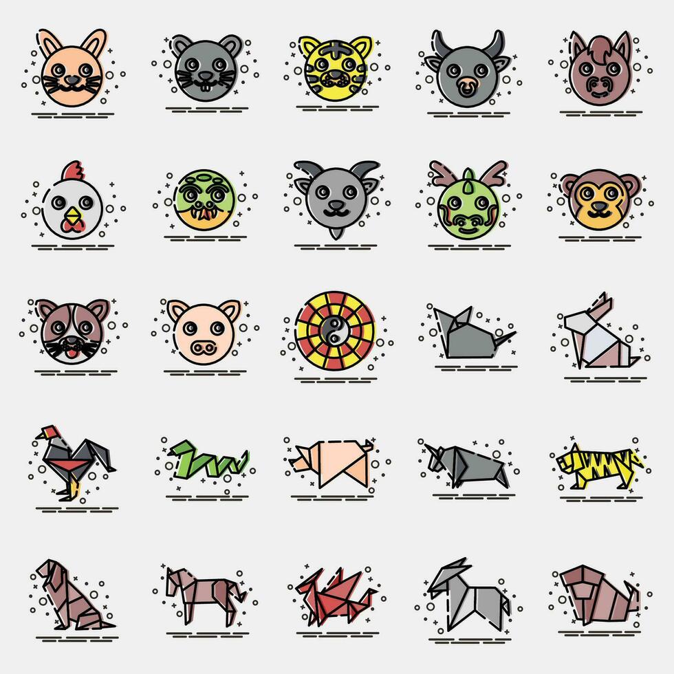 Icon set of chinese zodiac. Chinese Zodiac elements. Icons in MBE style. Good for prints, posters, logo, advertisement, decoration,infographics, etc. vector