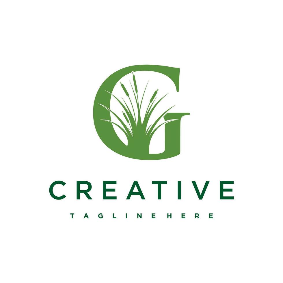 Cattails grass logo design template vector illustration with creative idea