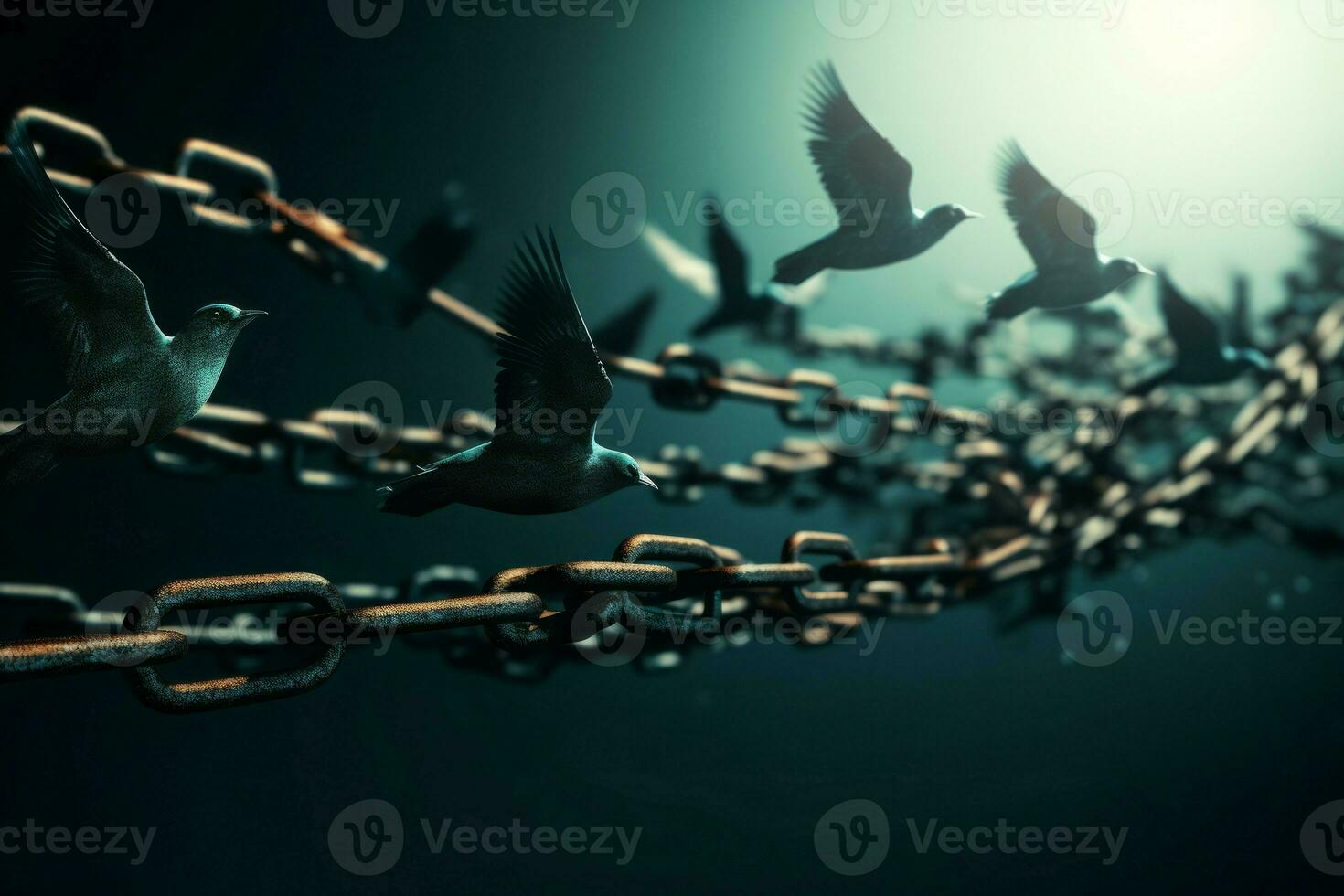 ai generado libertad cadenas aves mosca cielo. generar ai foto