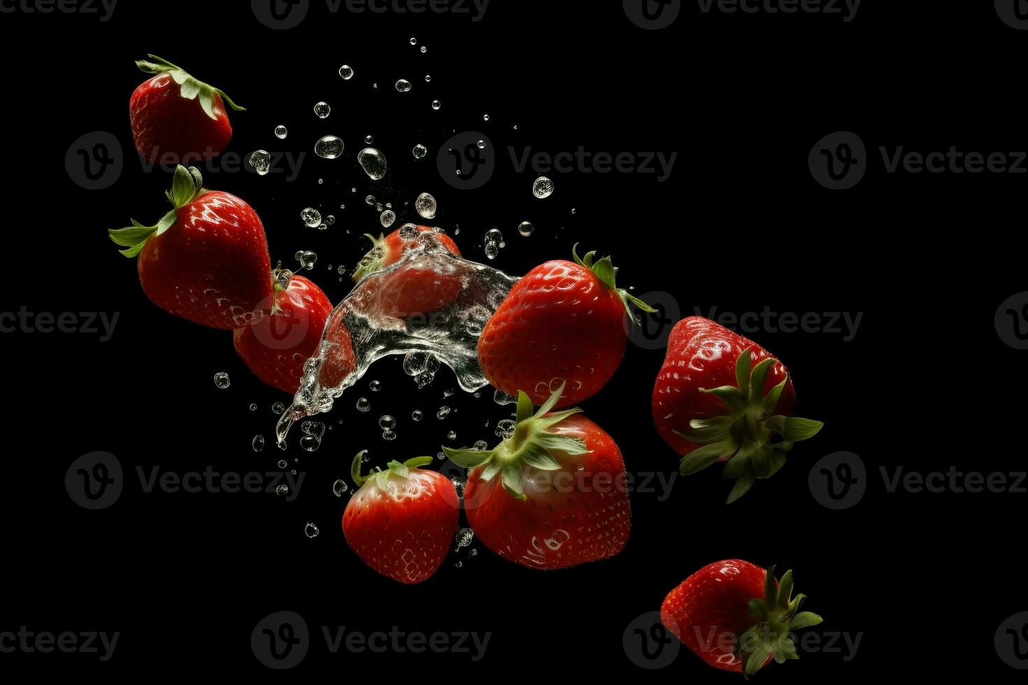 AI generated Falling motion strawberries water. Generate ai photo