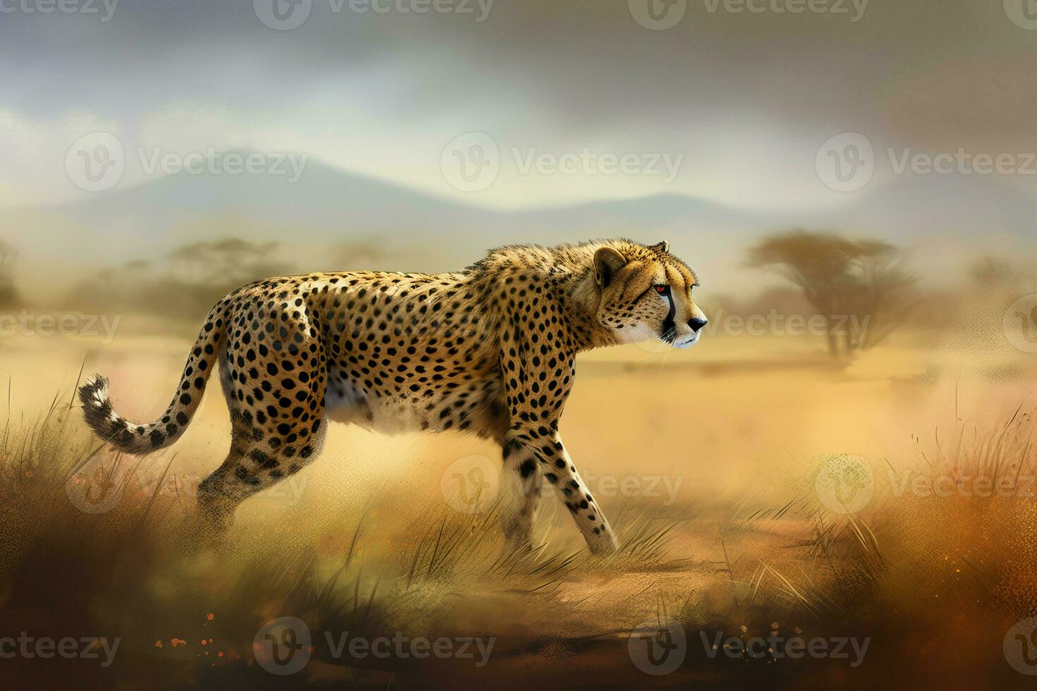 AI generated Cheetah stalking in arid savannah. Generate ai photo