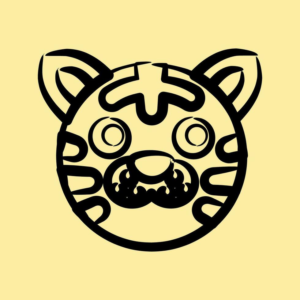 icono Tigre rostro. chino zodíaco elementos. íconos en mano dibujado estilo. bueno para huellas dactilares, carteles, logo, anuncio publicitario, decoración, infografías, etc. vector