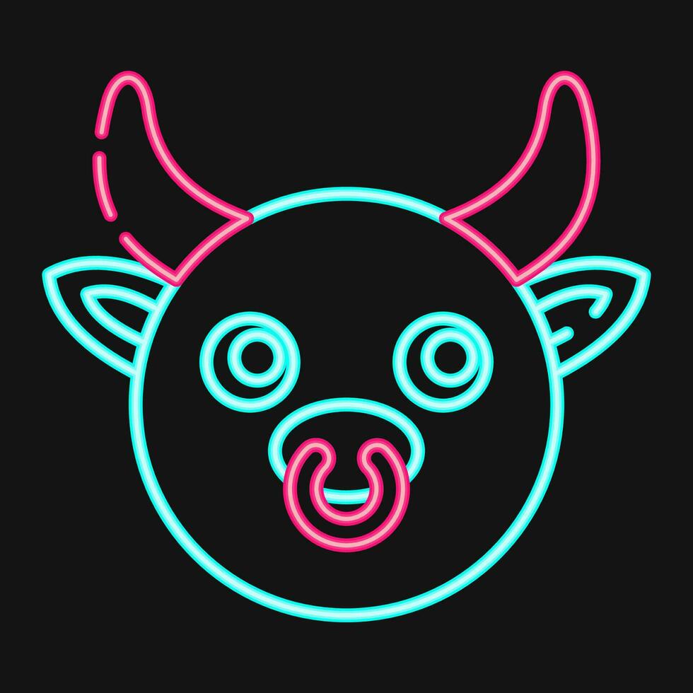 Icon ox face. Chinese Zodiac elements. Icons in neon style. Good for prints, posters, logo, advertisement, decoration,infographics, etc. vector