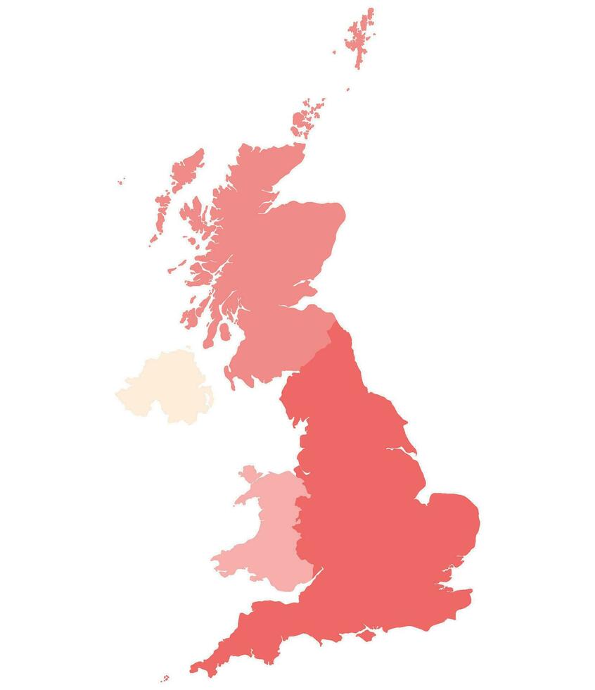 United Kingdom Regions map. Map of United Kingdom divided into England, Northern Ireland, Scotland and Wales countries. vector