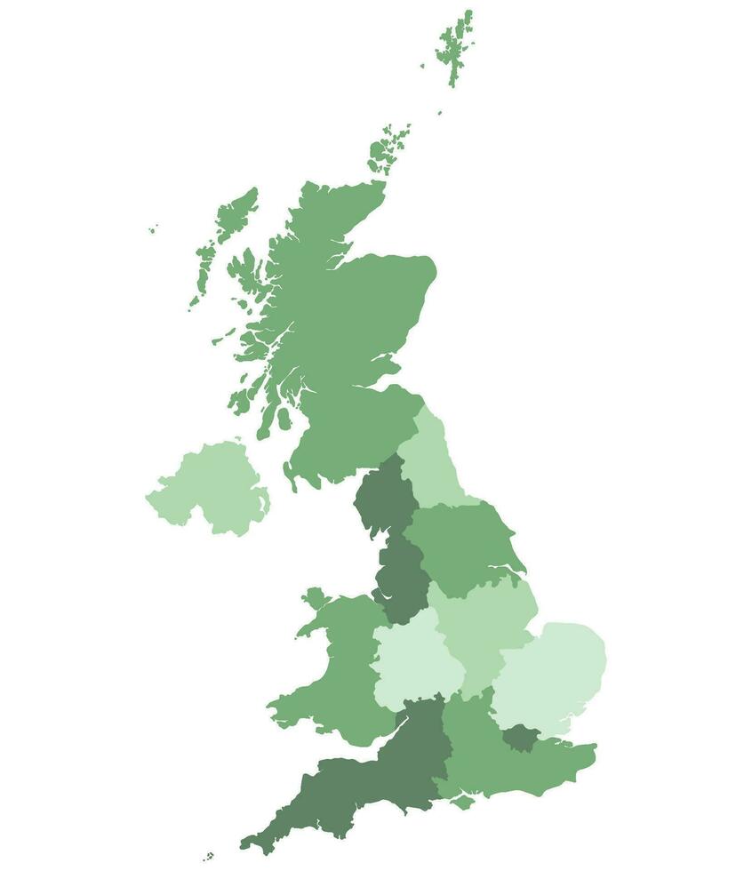 United Kingdom Regions map. Map of United Kingdom in administrative regions in multicolor vector