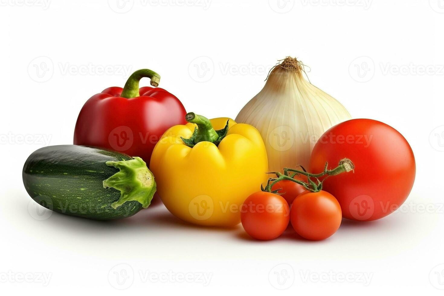 Many kinds of vegetables on white background. Healthy food concept photo