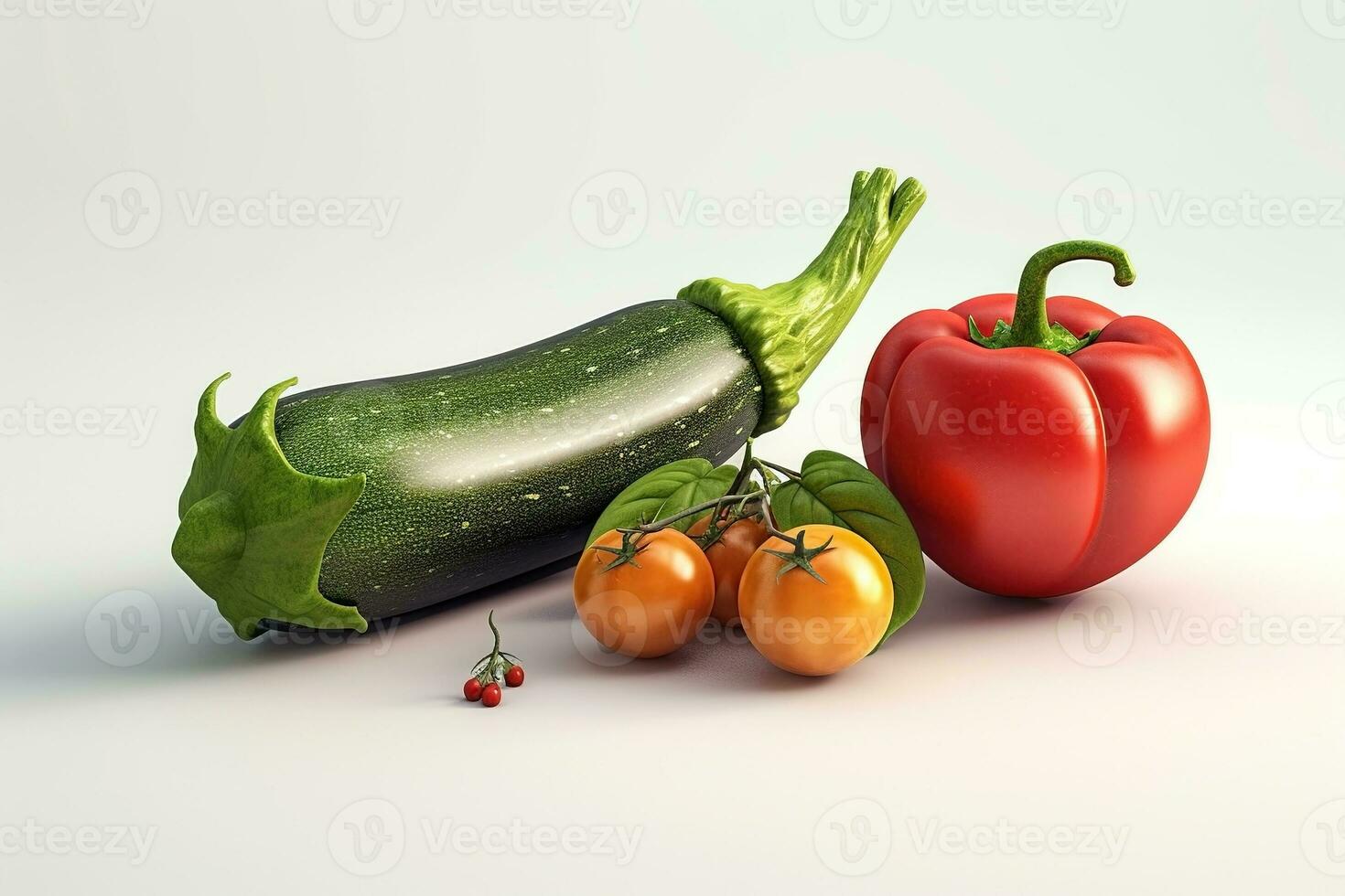 AI generated Many kinds of vegetables on white background. Healthy food concept photo