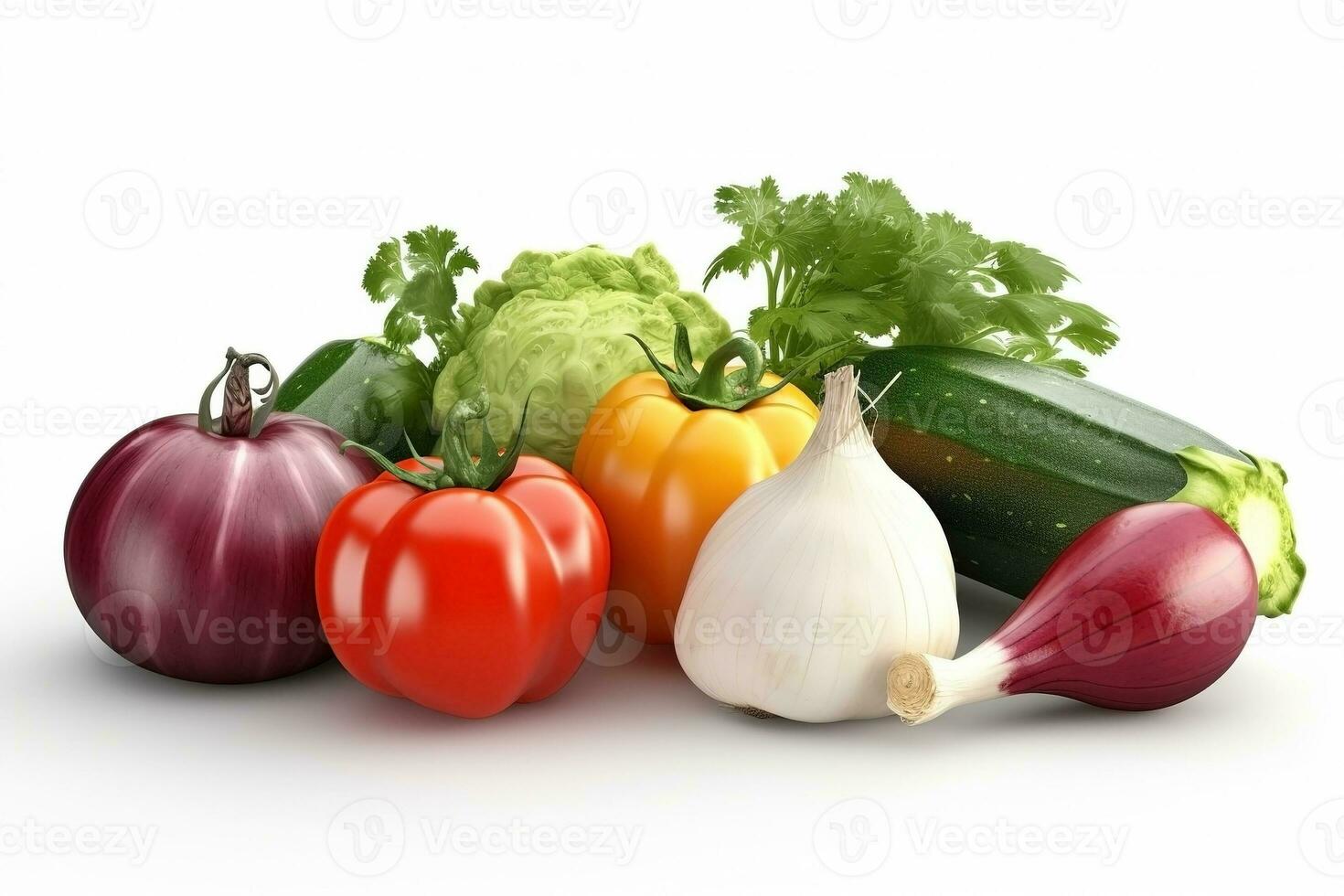 Many kinds of vegetables on white background. Healthy food concept photo