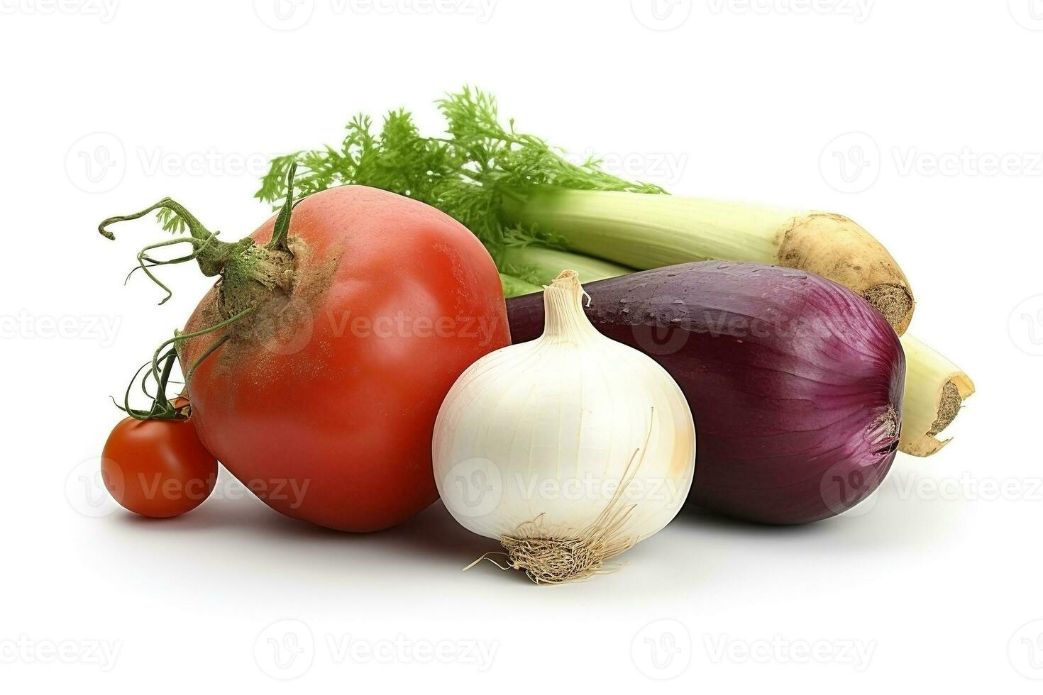 AI generated Collection of various vegetables on white background photo