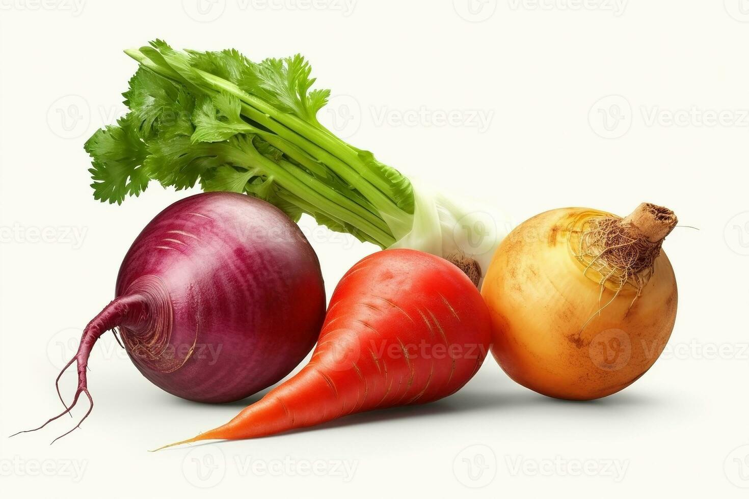 AI generated Many kinds of vegetables on white background. Healthy food concept photo