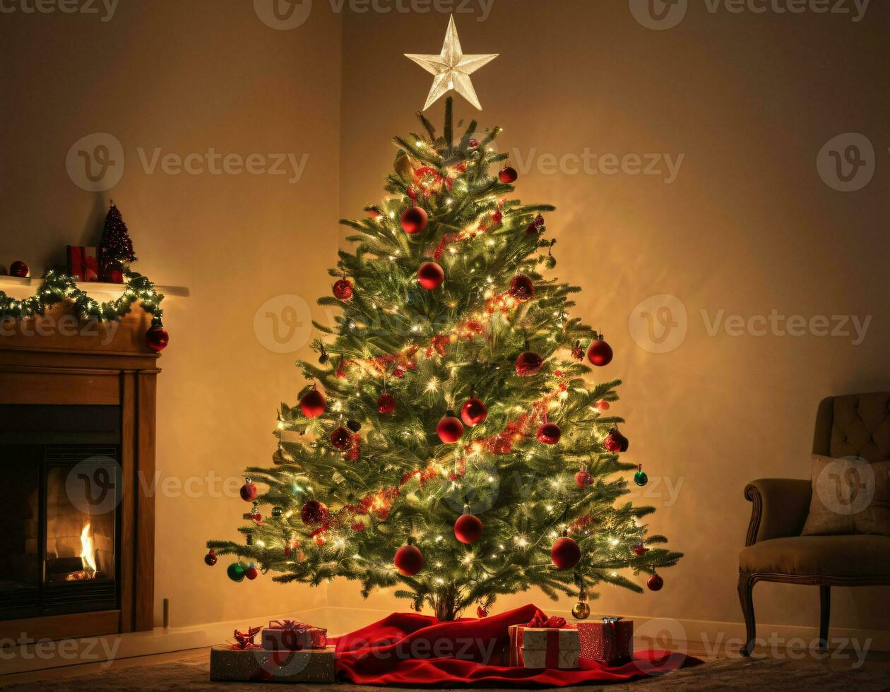 AI generated Christmas tree in winter photo