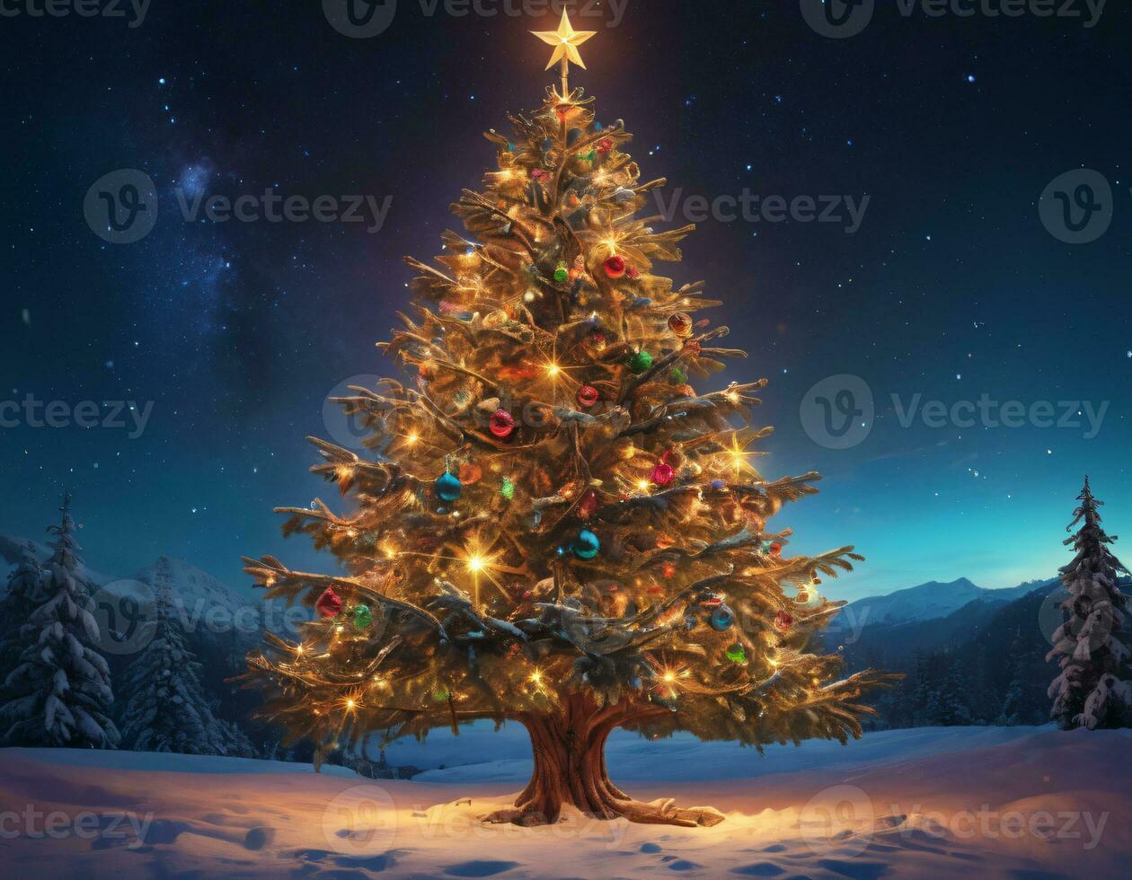 AI generated Christmas tree in winter photo