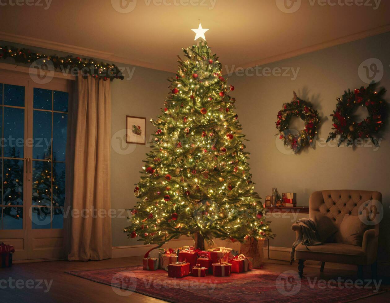 AI generated Christmas tree in winter photo