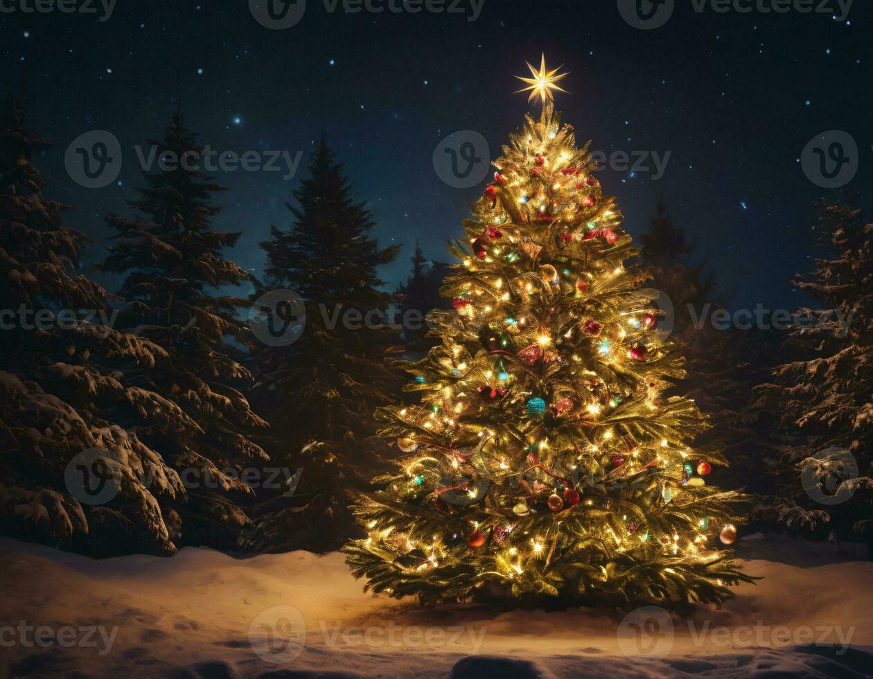 AI generated Christmas tree in winter photo