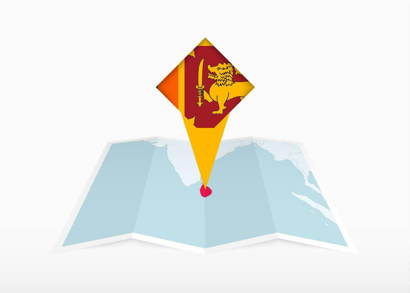 Sri Lanka is depicted on a folded paper map and pinned location marker with flag of Sri Lanka. vector