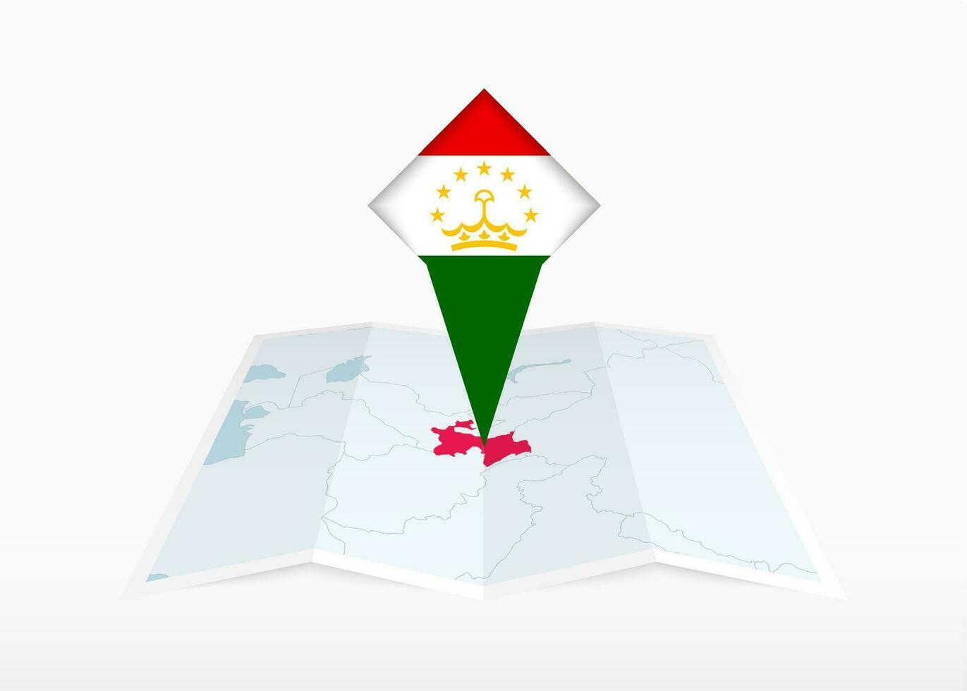 Tajikistan is depicted on a folded paper map and pinned location marker with flag of Tajikistan. vector