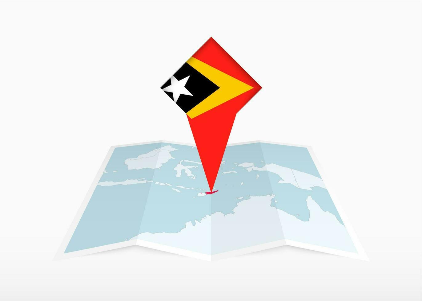 East Timor is depicted on a folded paper map and pinned location marker with flag of East Timor. vector