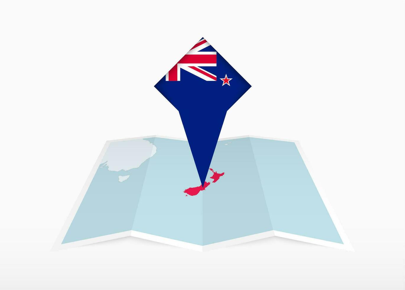 New Zealand is depicted on a folded paper map and pinned location marker with flag of New Zealand. vector