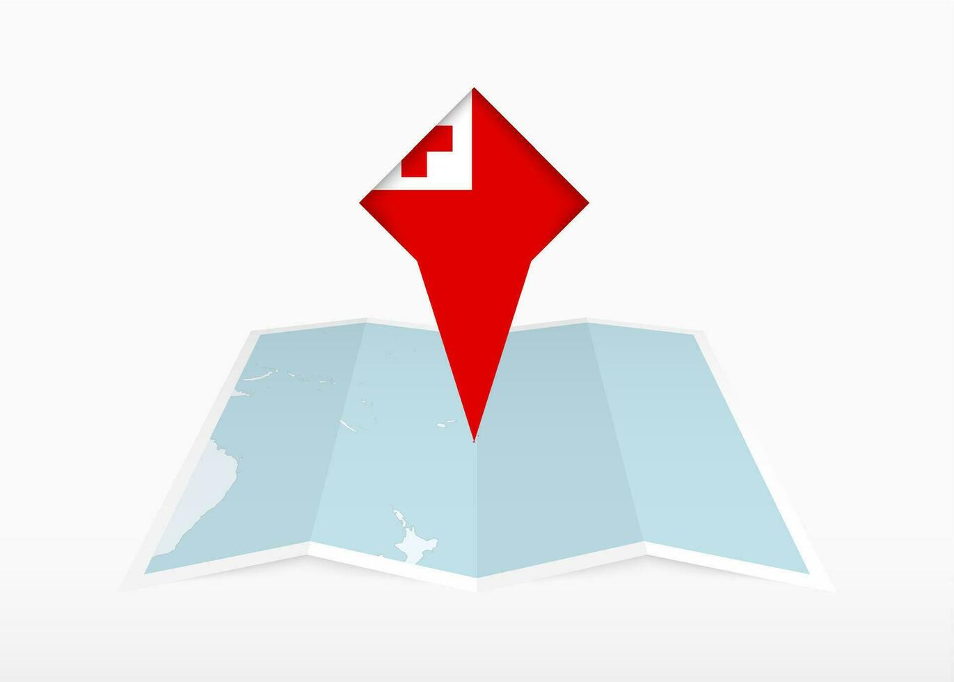 Tonga is depicted on a folded paper map and pinned location marker with flag of Tonga. vector