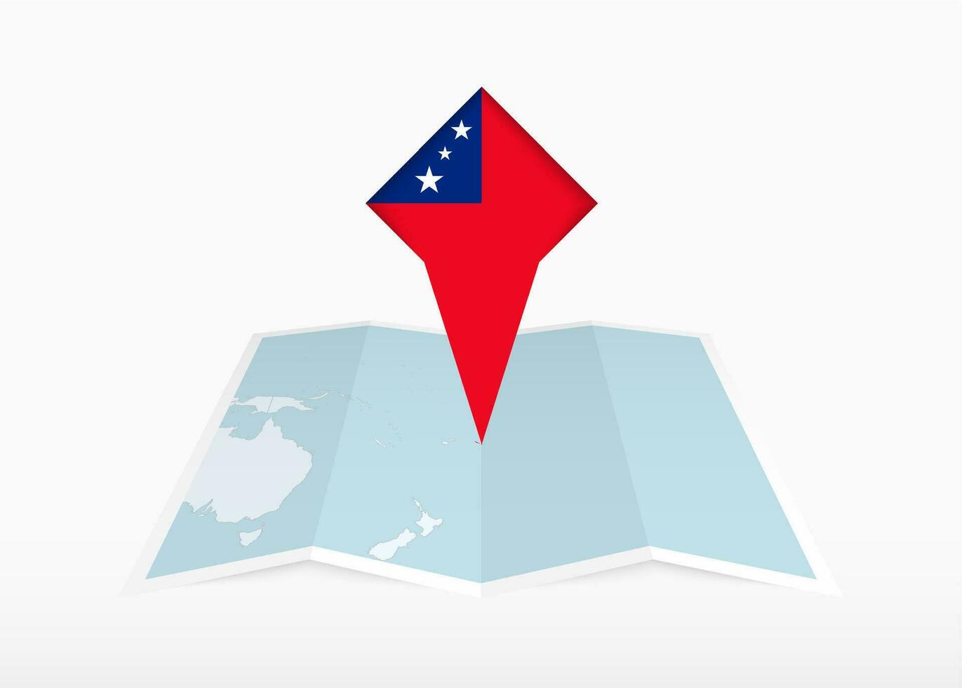 Samoa is depicted on a folded paper map and pinned location marker with flag of Samoa. vector