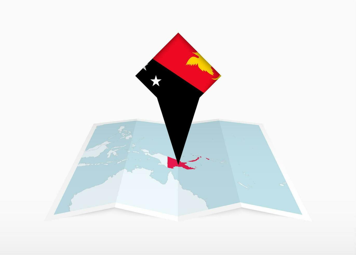 Papua New Guinea is depicted on a folded paper map and pinned location marker with flag of Papua New Guinea. vector