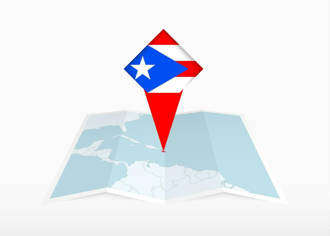puerto rico es representado en un doblada papel mapa y clavado ubicación marcador con bandera de puerto rico vector