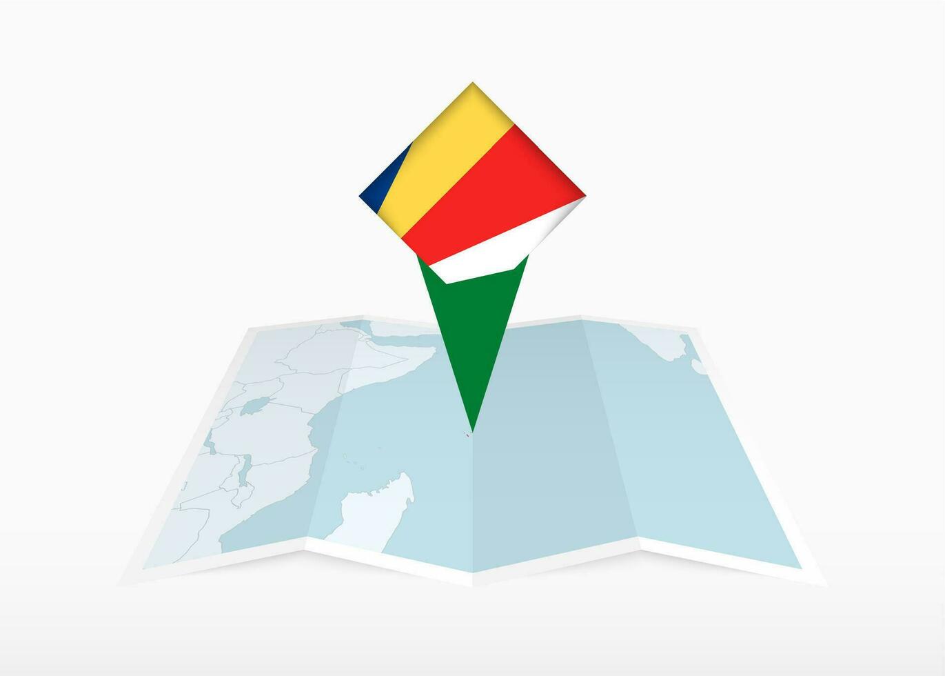 Seychelles is depicted on a folded paper map and pinned location marker with flag of Seychelles. vector