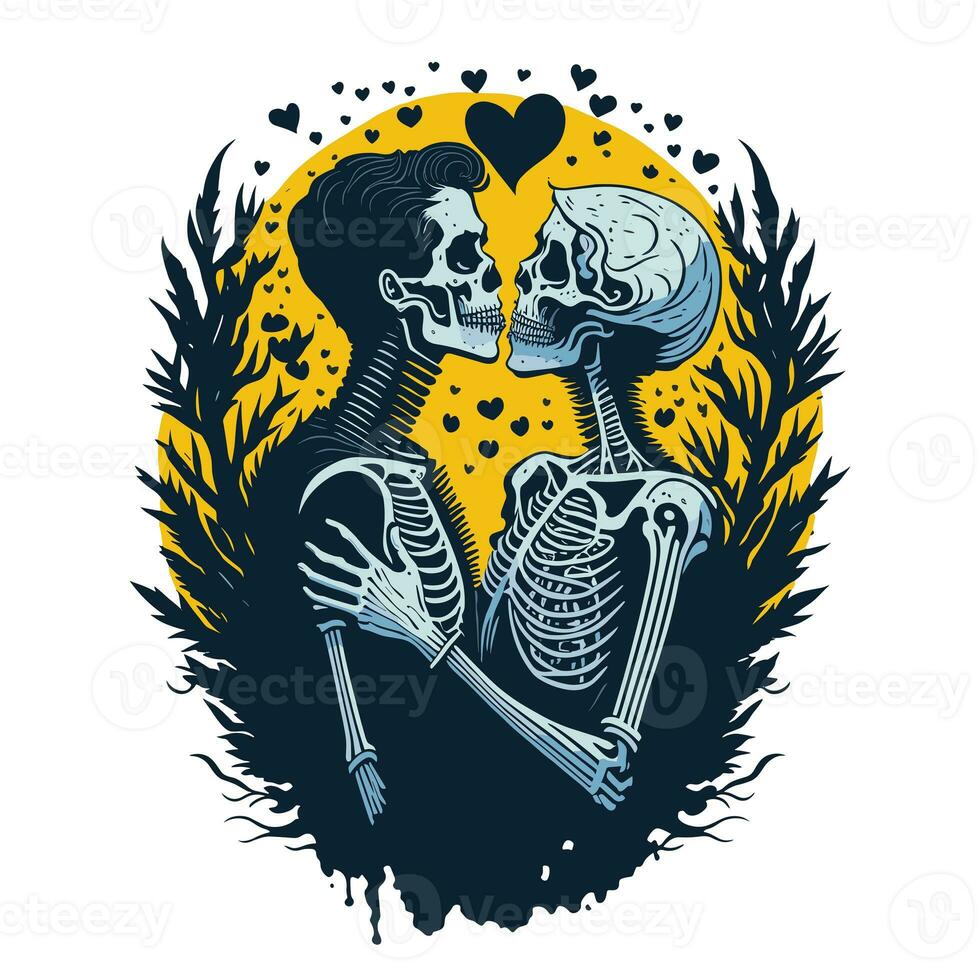 AI generated graphics skeleton couple in love photo