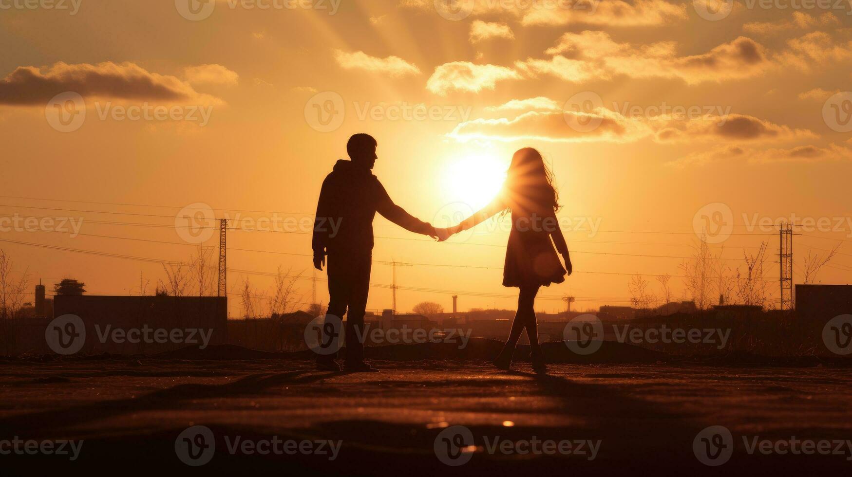 AI generated a couple holding hands as the sun sets behind them, AI Generative photo