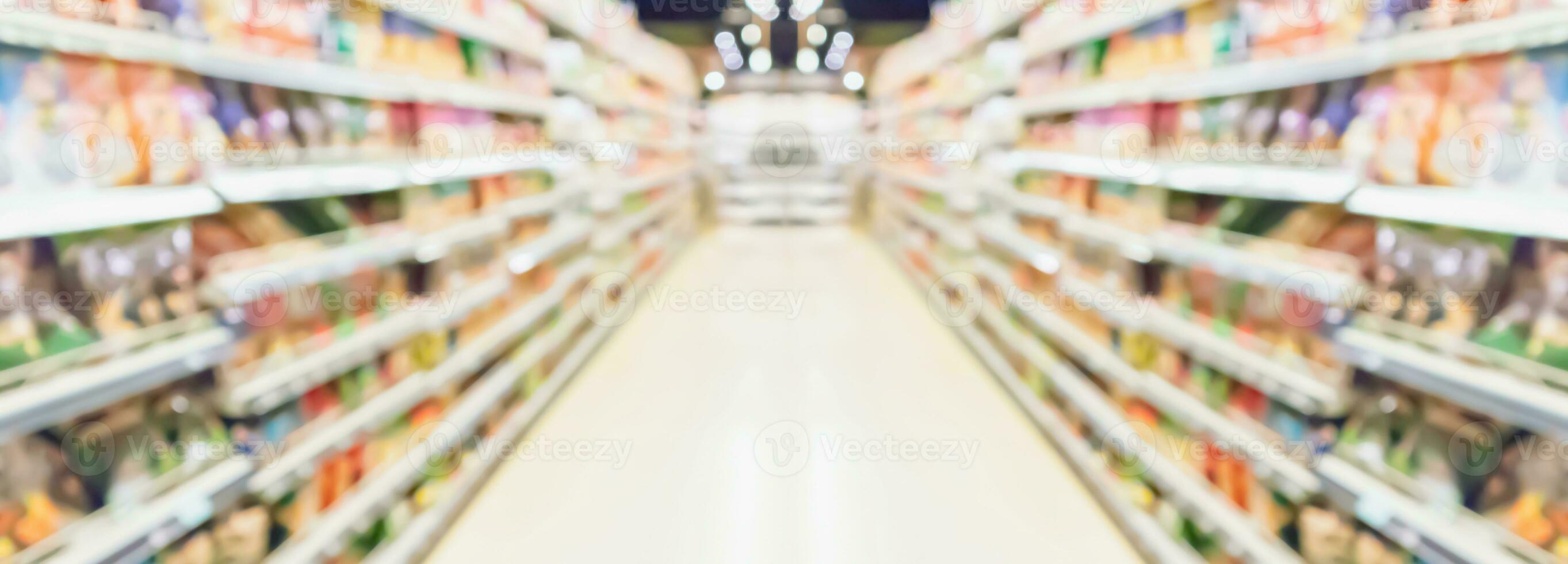 supermarket aisle and shelves blurred background photo