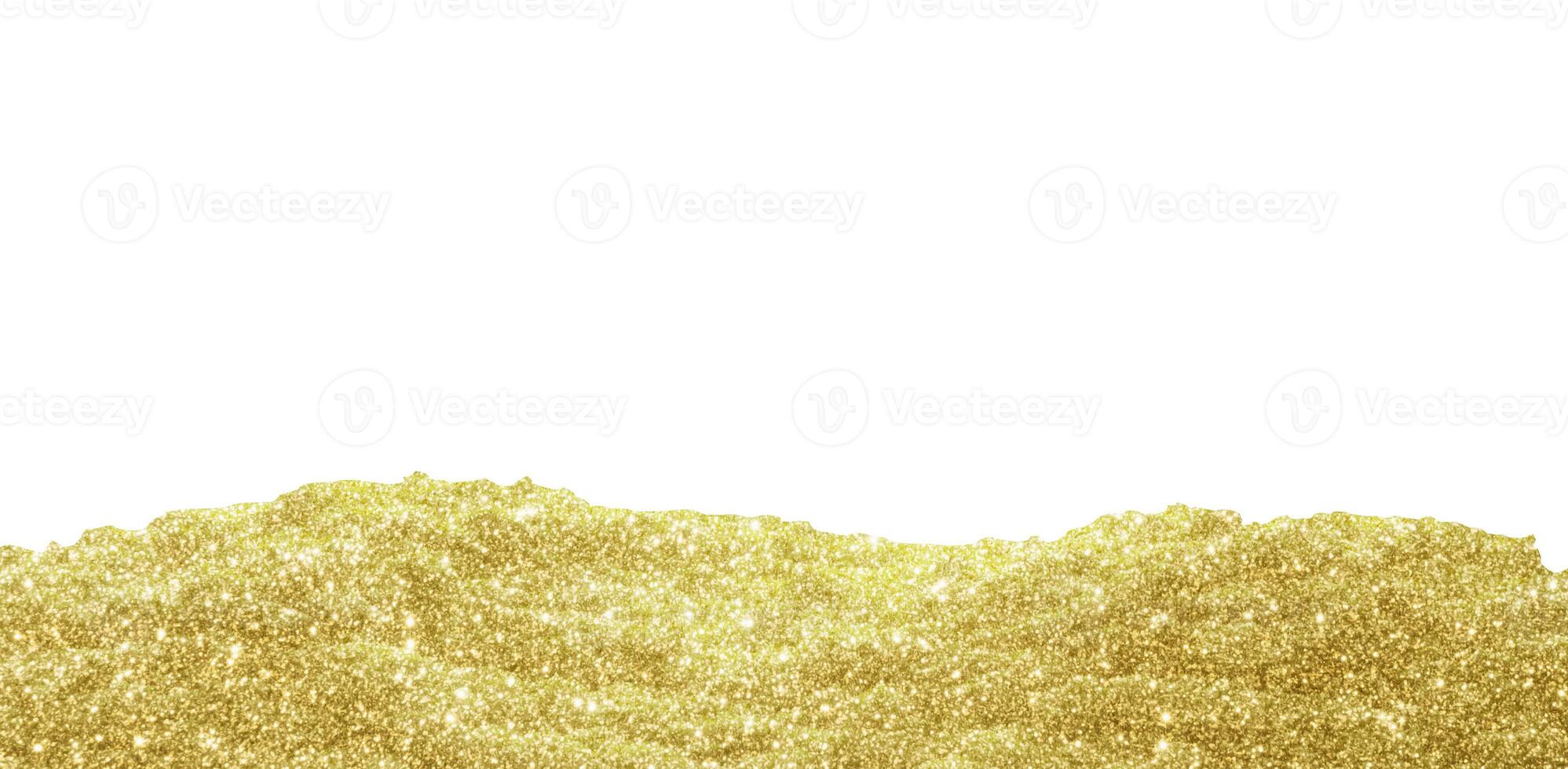 Golden shiny glitter isolated on white background photo