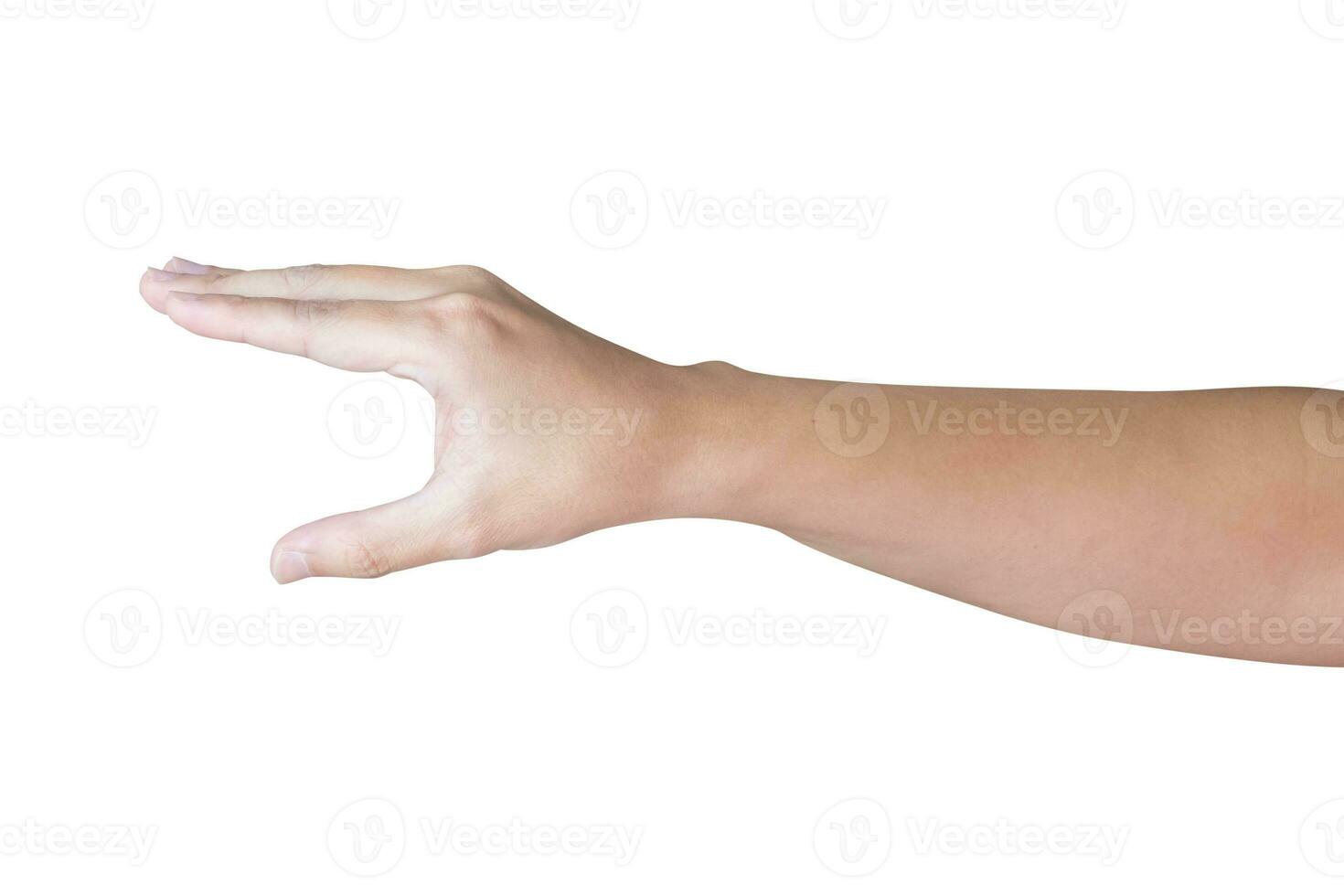 man hand gesture holding something isolated on white background photo