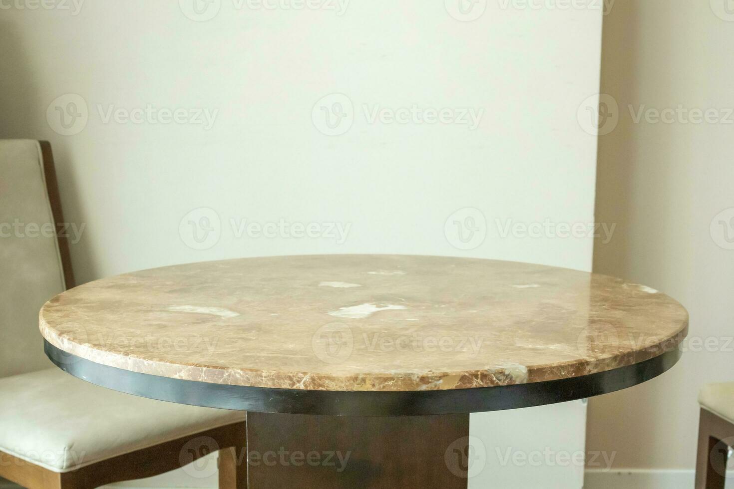 Round marble table interior background for mockup product display photo