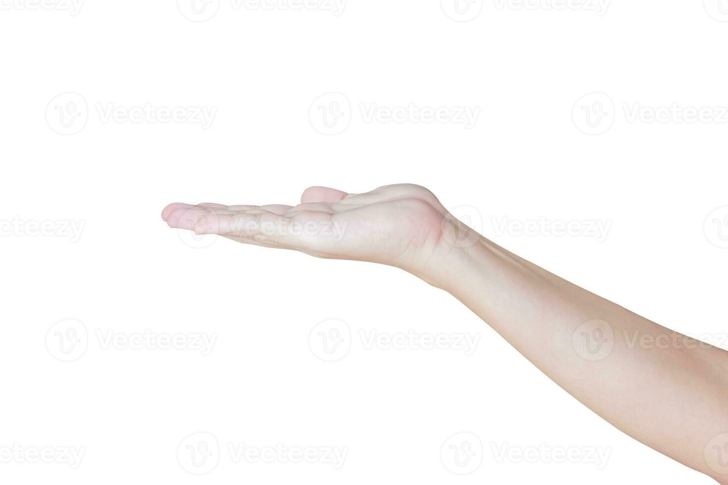 Man open hand gesture holding something isolated on white background photo