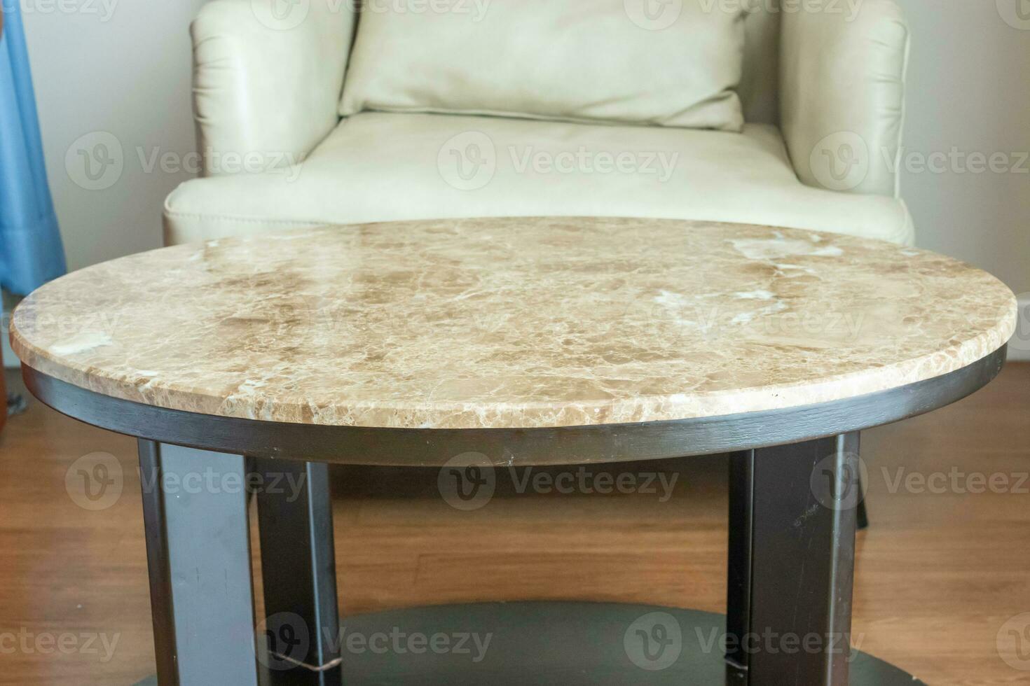 Round marble table interior background for mockup product display photo