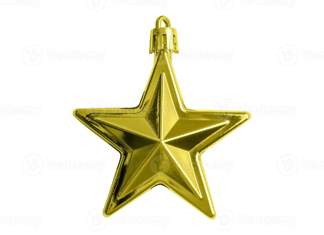 Golden Christmas star ornament bauble isolated on white background photo