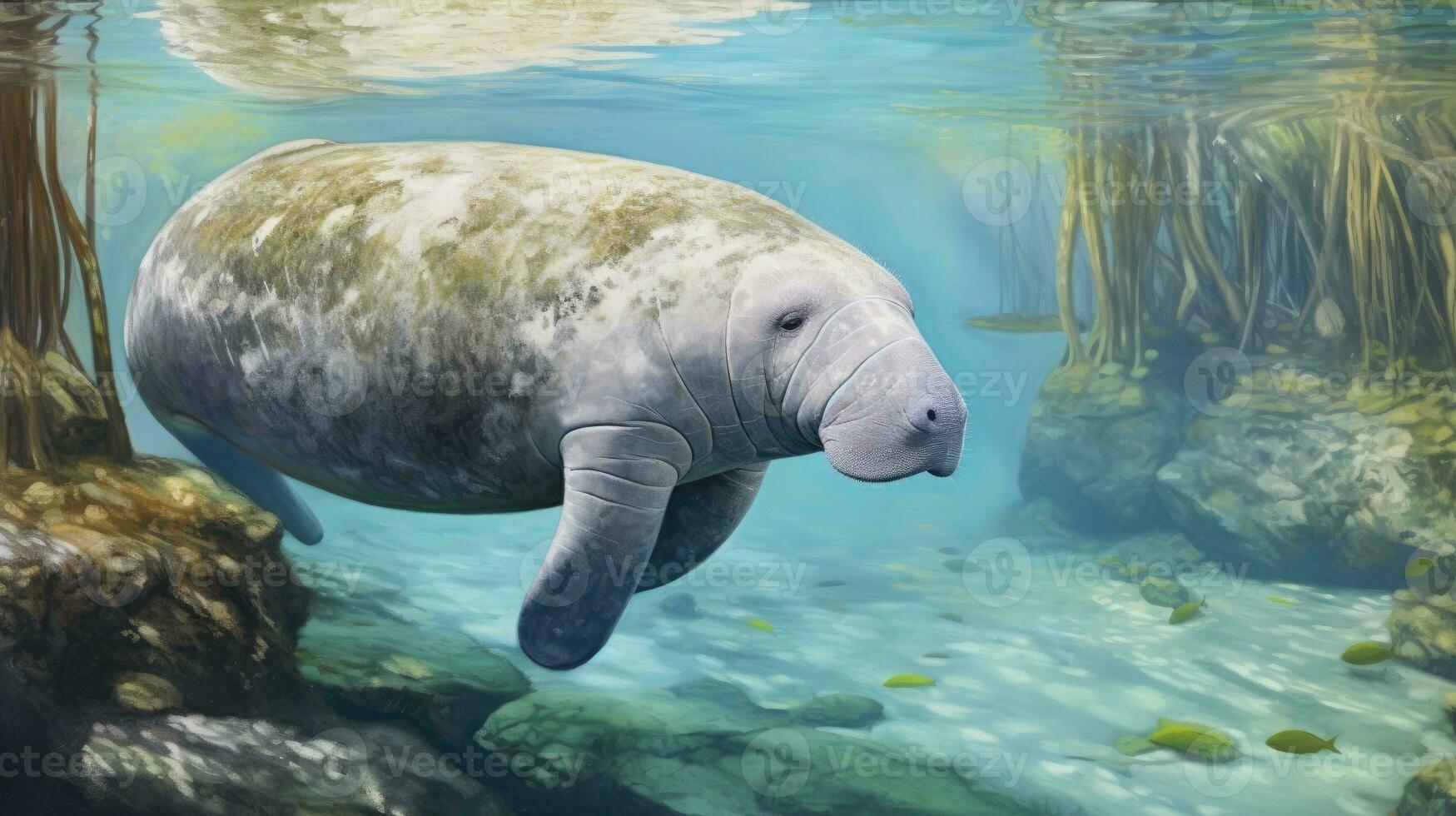 AI generated Florida manatee in clear water photo