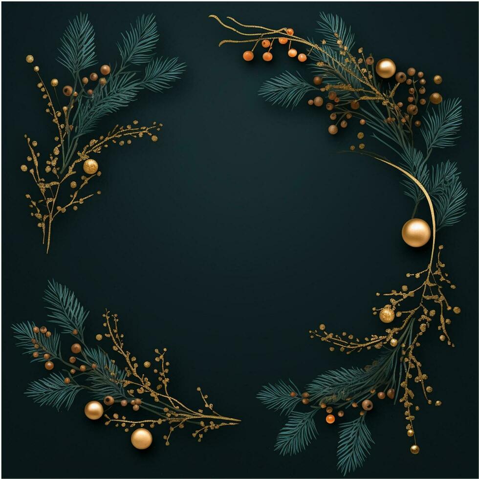 Christmas Festive wreath of fir branches holly garland lights Graphic vector illustration photo