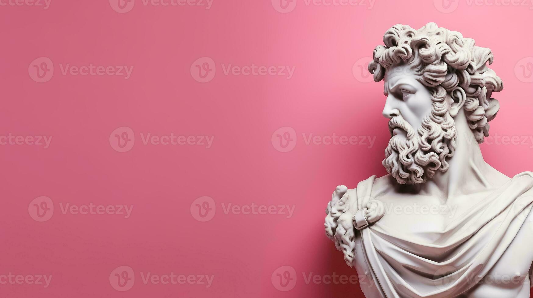 ai generado 3d ilustración de Renacimiento mármol estatua de Zeus en griego mitología aislado en rosado antecedentes. Arte escultura de antiguo italiano cultura. moderno bandera modelo con Copiar espacio foto