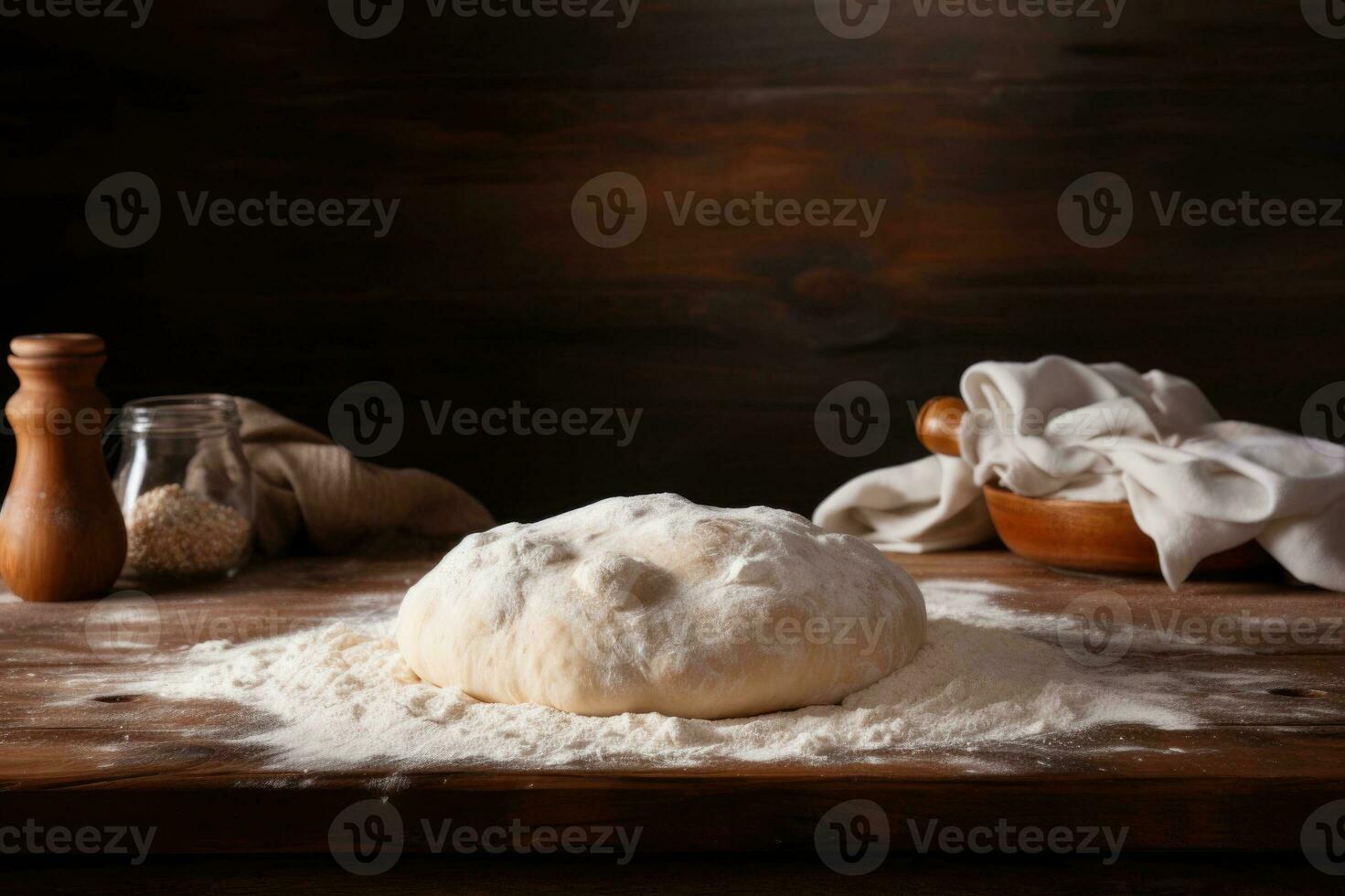ai generado preparación de trigo masa para un pan producción foto