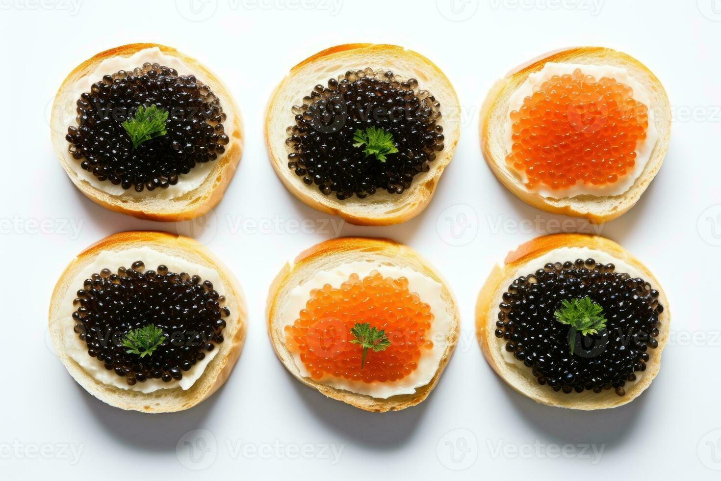 AI generated Black and red fish caviar. Canapes with caviar photo