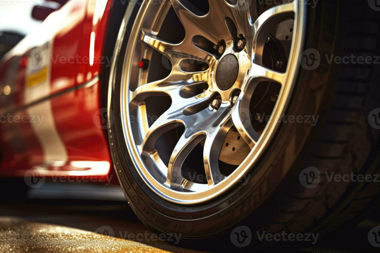 AI generated Close - up of wheel of sports car racing photo