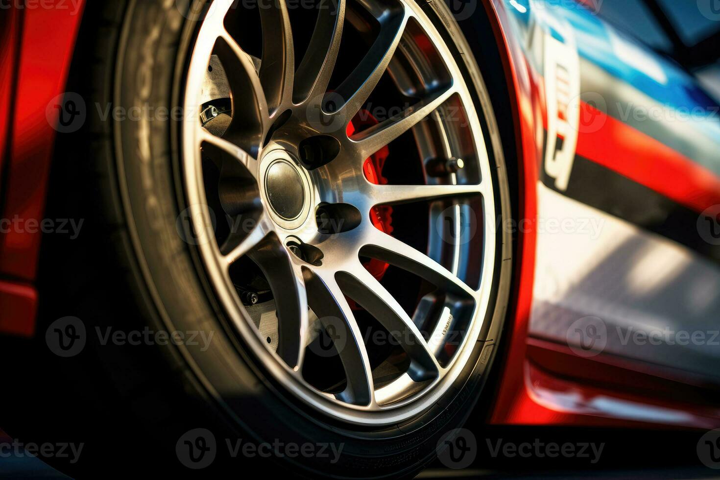 AI generated Close - up of wheel of sports car racing photo